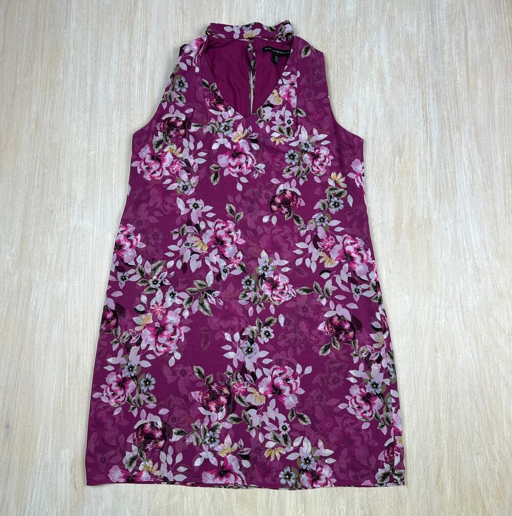 WHBM Floral Fuchsia Choker Collar Keyhole Chiffon Mesh Shift Romantic Dress 8